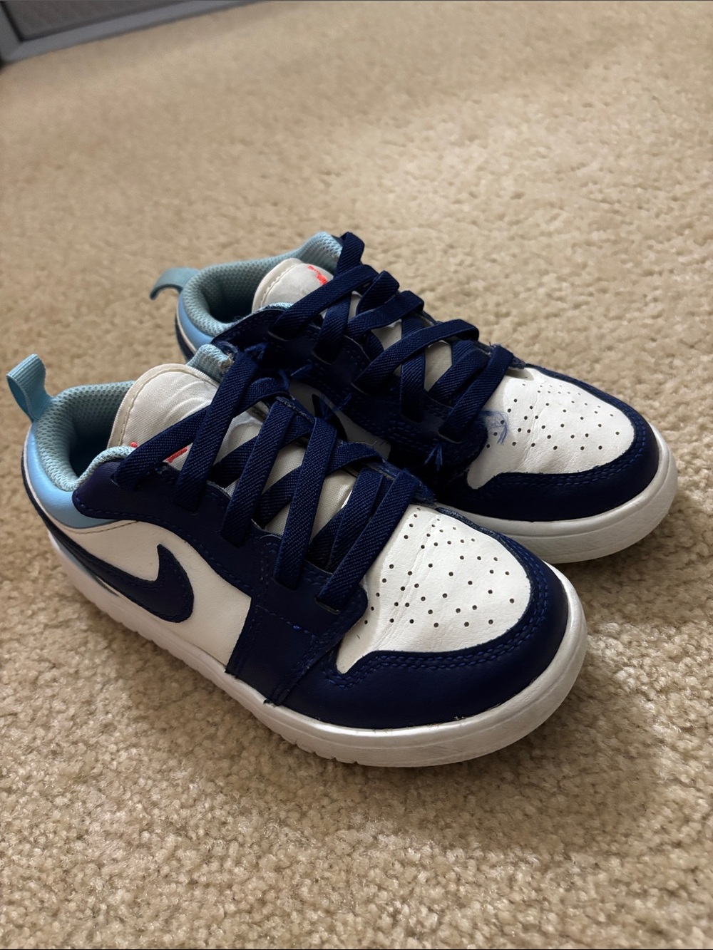 Jordan 1 Low Kids Navy, White & Light Blue Low Top Sneakers